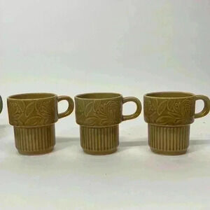 Set of three stacking vintage mugs oatmeal colored